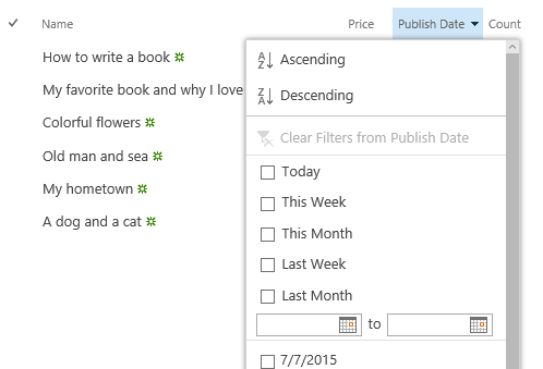 Advanced filter menu for Date and Time