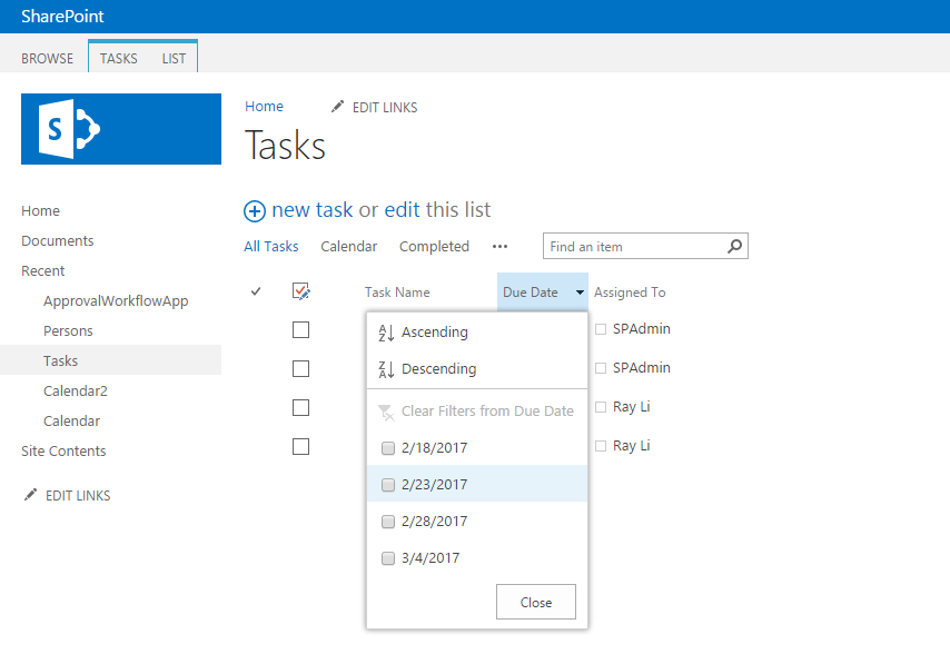 default item filters in SharePoint
