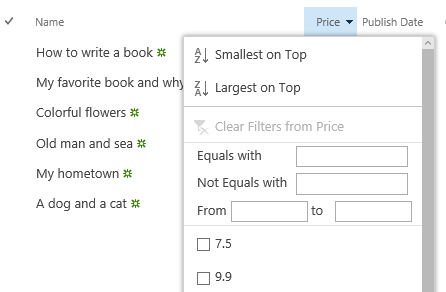 Advanced filter menu for Number and Currency