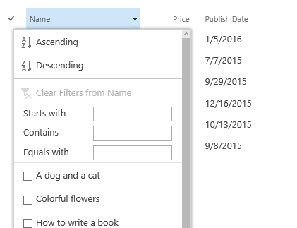 Advanced filter menu for Signle line of text 